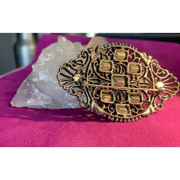 Stunning Cobalt Blue rhinestone Brooch in Antique Silver plate - Picture 3 of 3